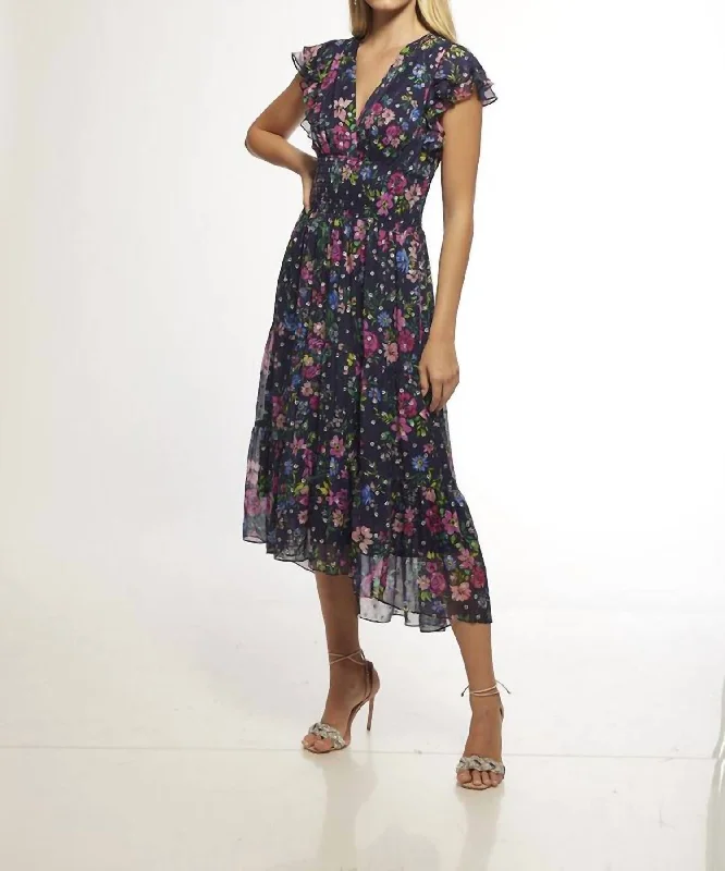 Neal Dress in Navy Fuchsia Multi