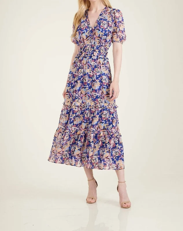 Neveah Dress in Navy/Marigold