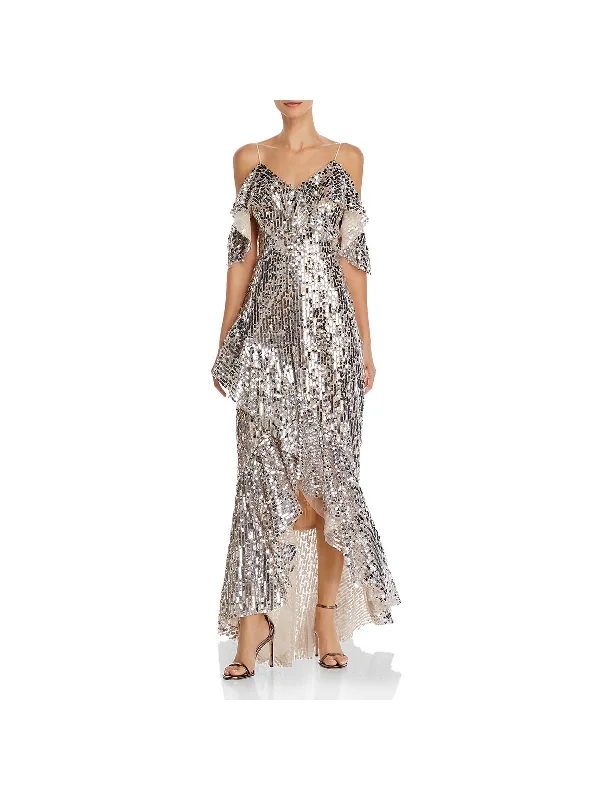 Womens Mesh Sequined Evening Dress