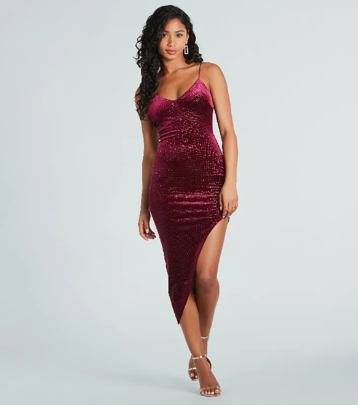 Glam Spark Glitter Velvet Midi Dress