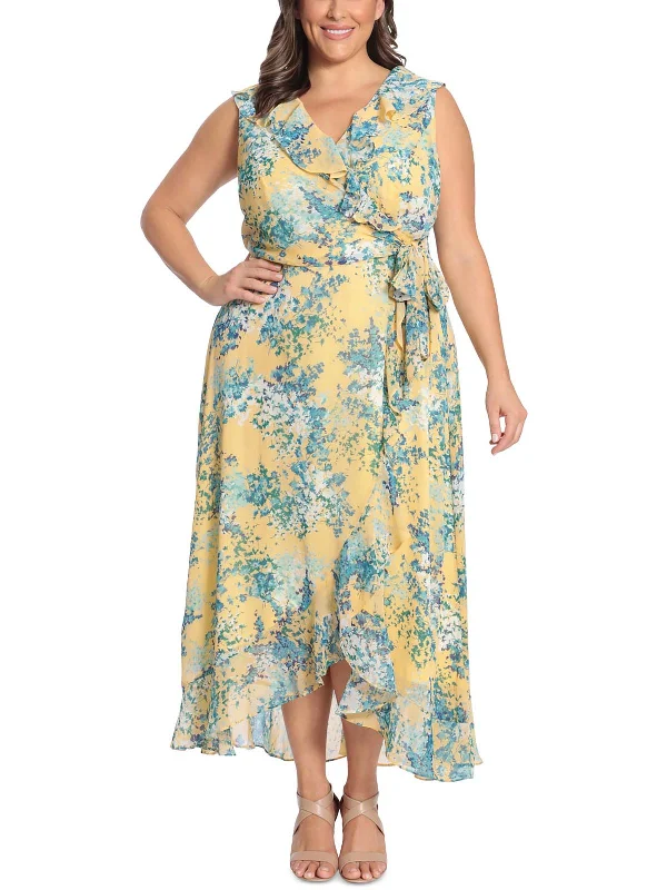 Plus Womens Floral Ruffled Maxi Dress