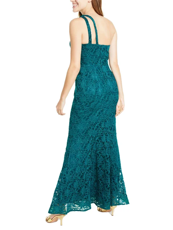 Juniors Womens Lace Glitter Evening Dress