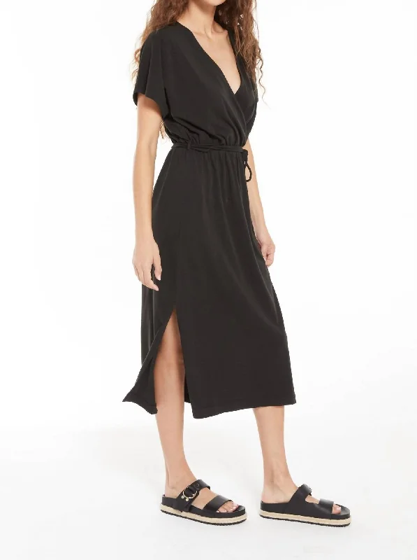 Maryn Wrap Midi Dress In Black in Black