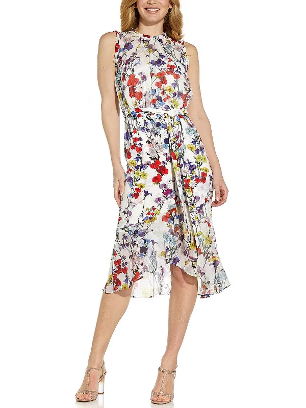 Womens Floral Print Mid Calf Midi Dress