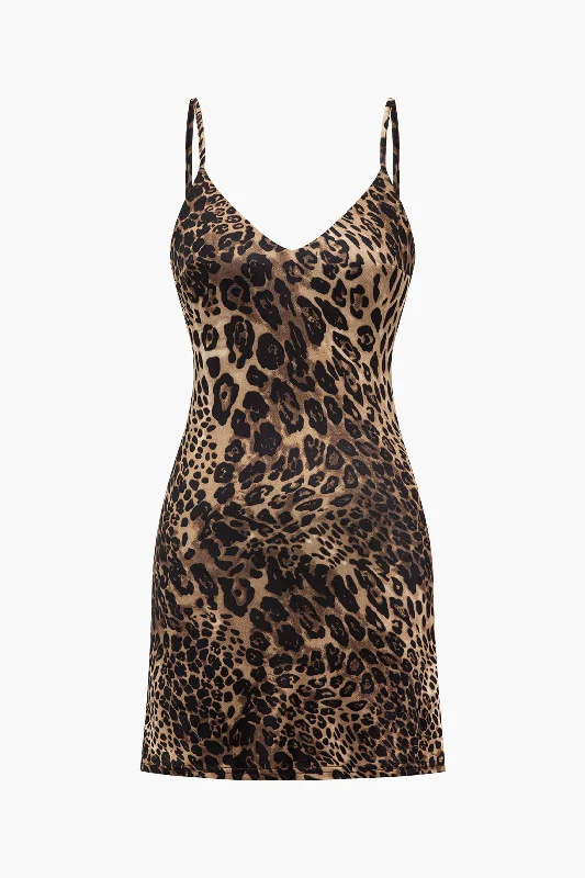 Leopard Print Backless Slip Mini Dress