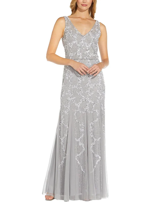 Womens Beaded Sequined Evening Dress