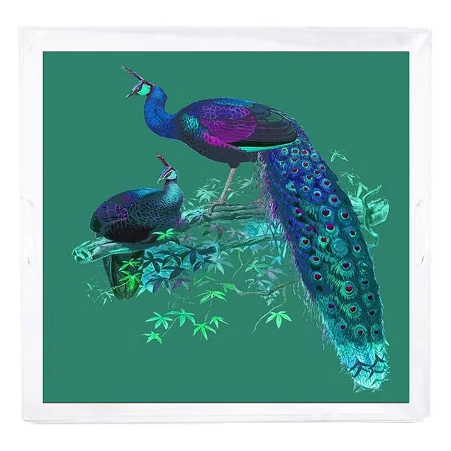 Family Pheasants Peacock 18X18 Acrylic Tray