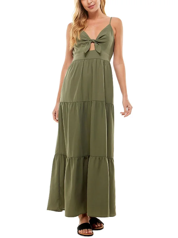 Juniors Womens Tie-Front Tiered Maxi Dress