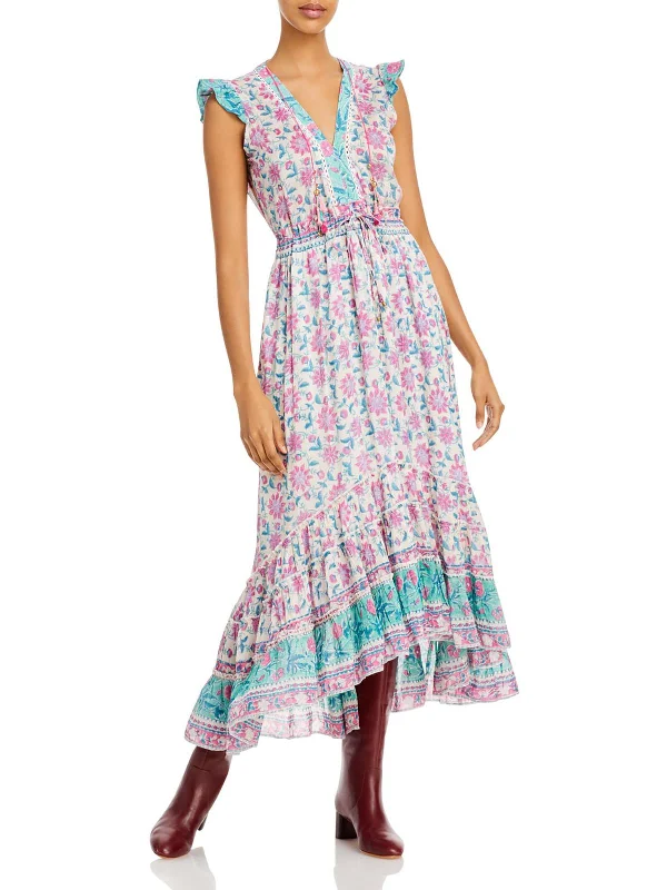 Womens Floral Print Hi-Low Midi Dress