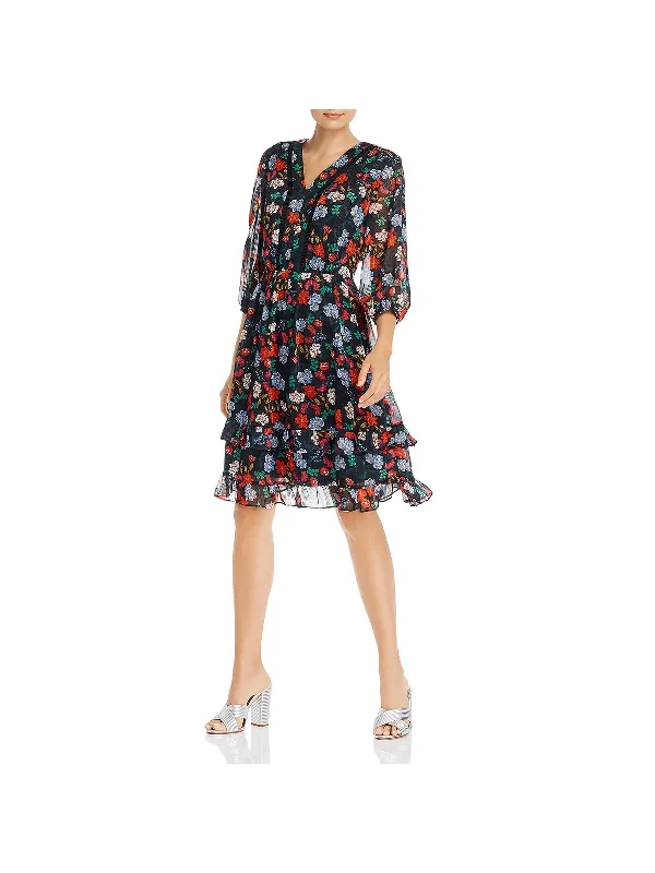 Womens Chiffon Floral Print Cocktail Dress