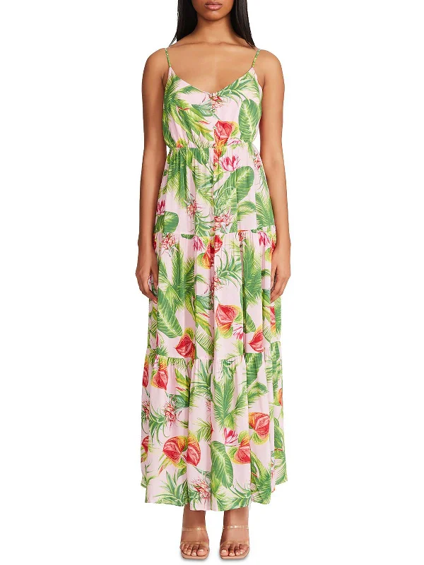 Womens Floral Print Tea Length Sundress