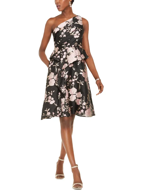 Womens Metallic Floral Cocktail and Party Dress