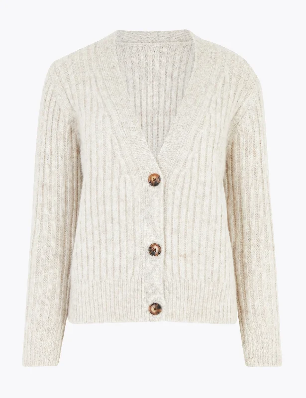 Textured V-Neck Relaxed Cardigan