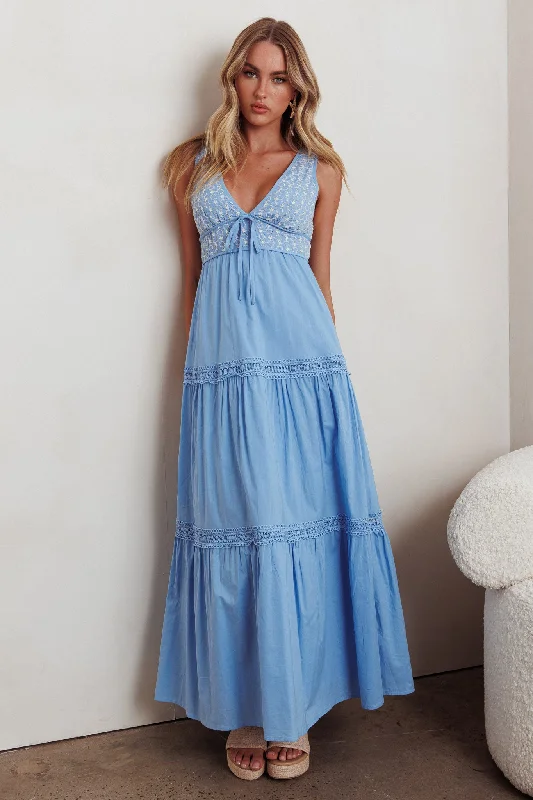 Joycelin V-Neck Eyelet Maxi Dress Blue