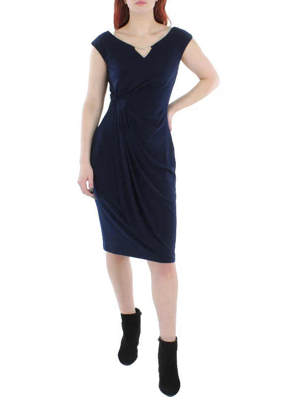 Womens Chain Neck Knee Length Sheath Dress