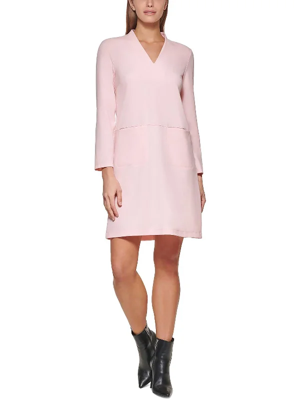 Womens Pintuck Above Knee Shift Dress