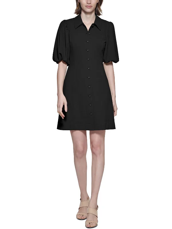 Womens Knit Balloon Sleeves Shirtdress