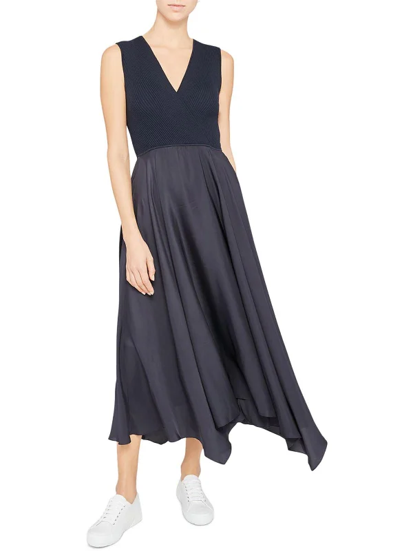 Womens Wool Blend Surplice Midi Dress