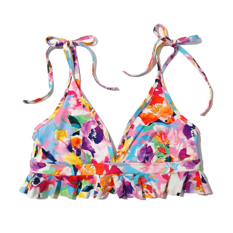 Swim Ruffle Triangle Top | Watercolored