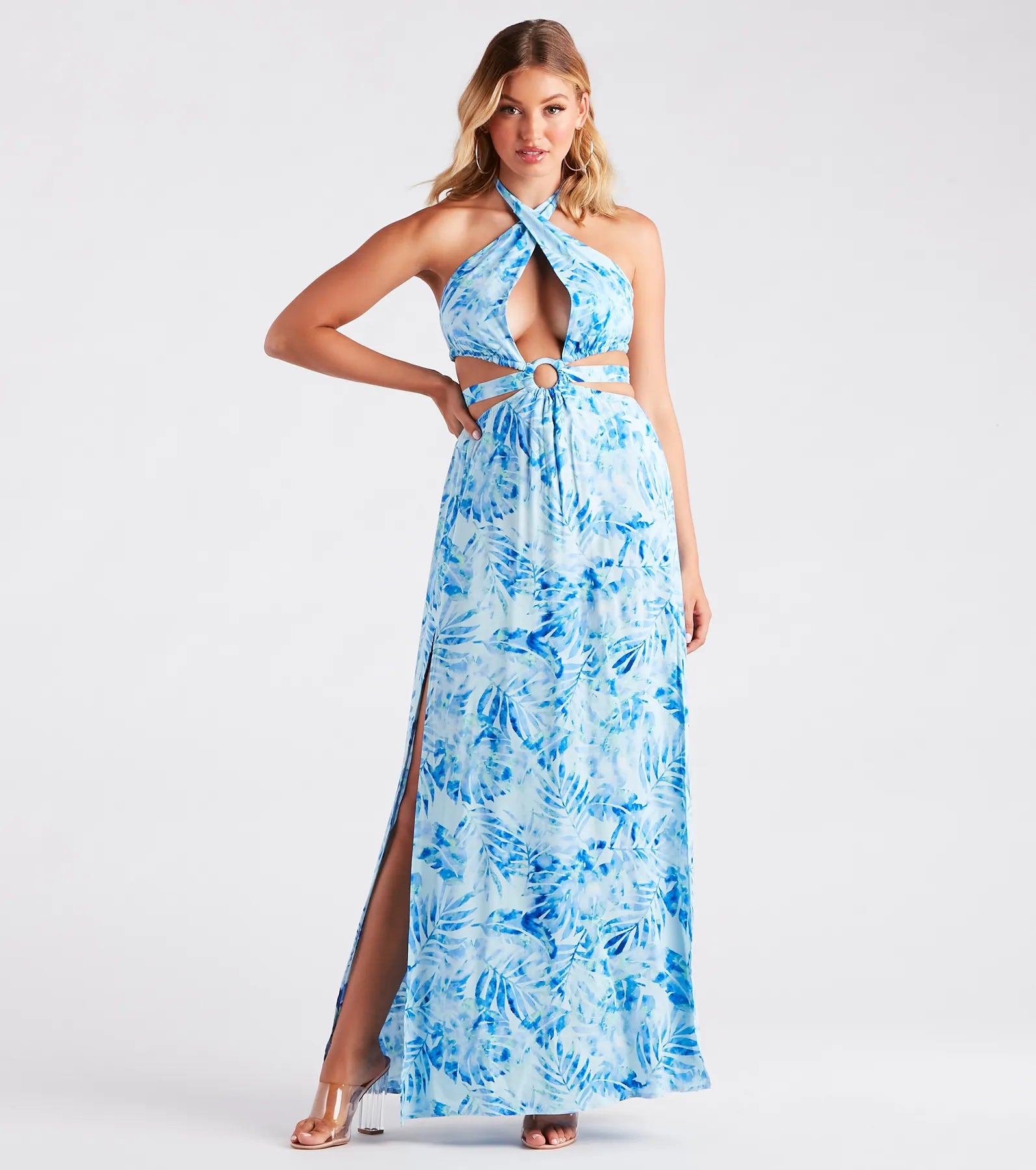 Miami Mood Tropical Print Cutout Maxi Dress