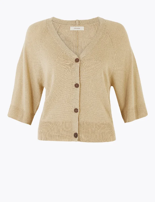 Ribbed Button Front Cropped Cardigan