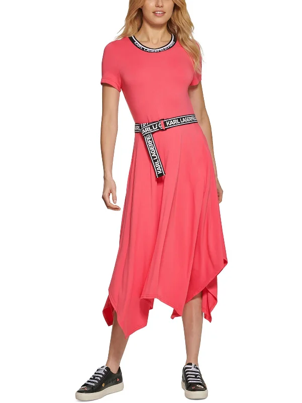 Womens Asymmetric Logo Midi Dress