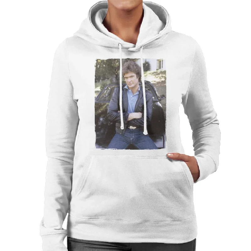 Knight Rider Michael Knight Leaning On KITT Women's Hooded Sweatshirt