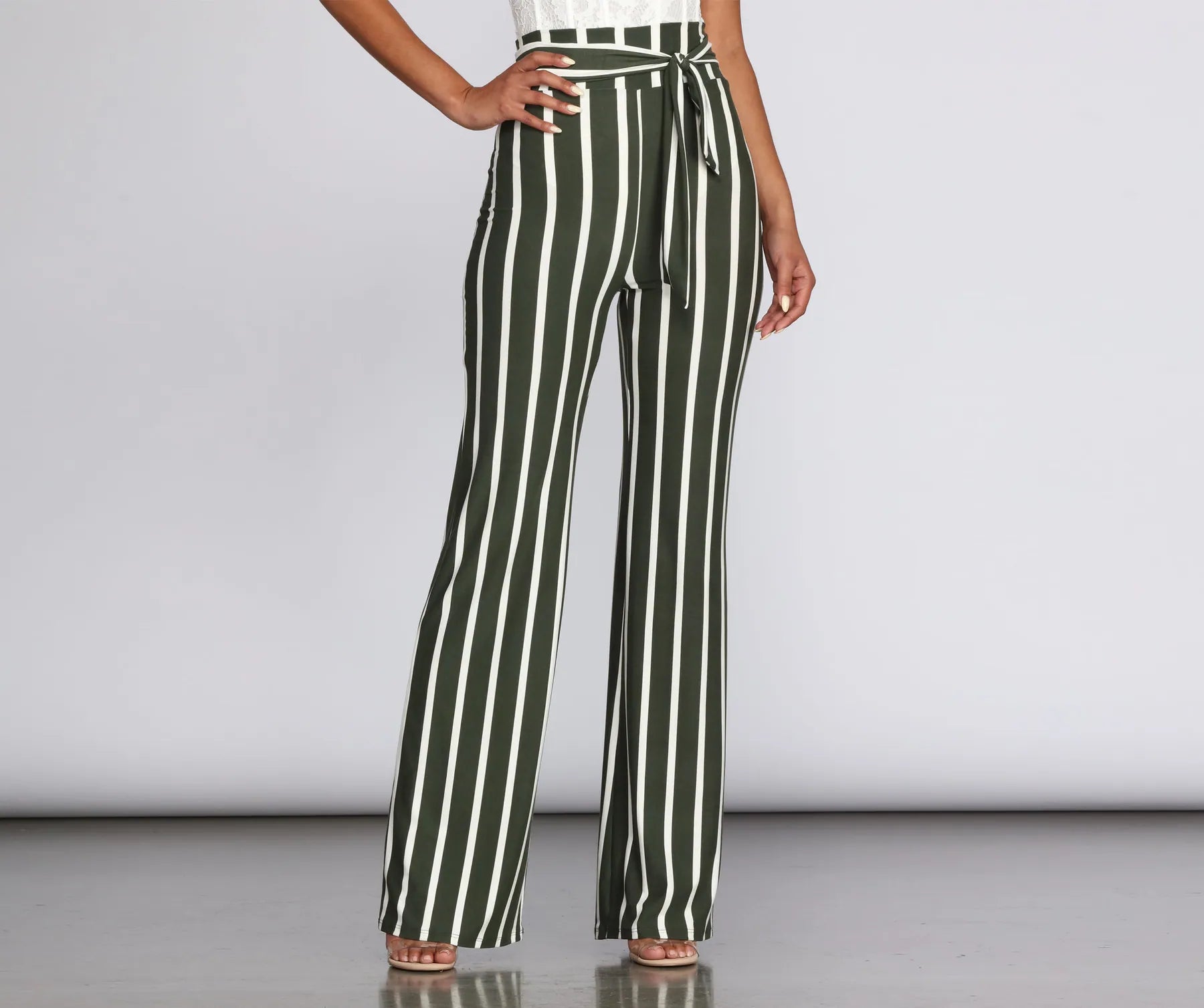 Chic Striped Tie Waist Pants