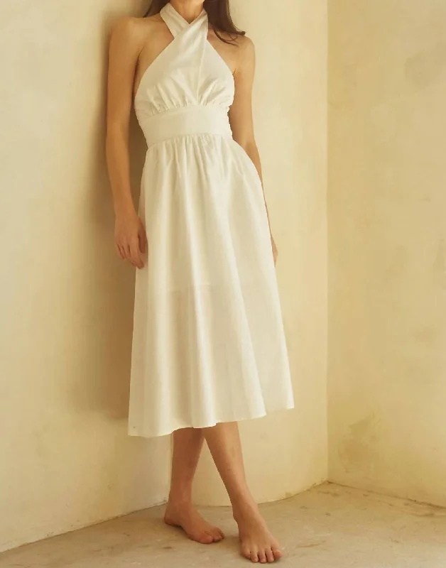 Cora Halter Midi Dress in Ivory