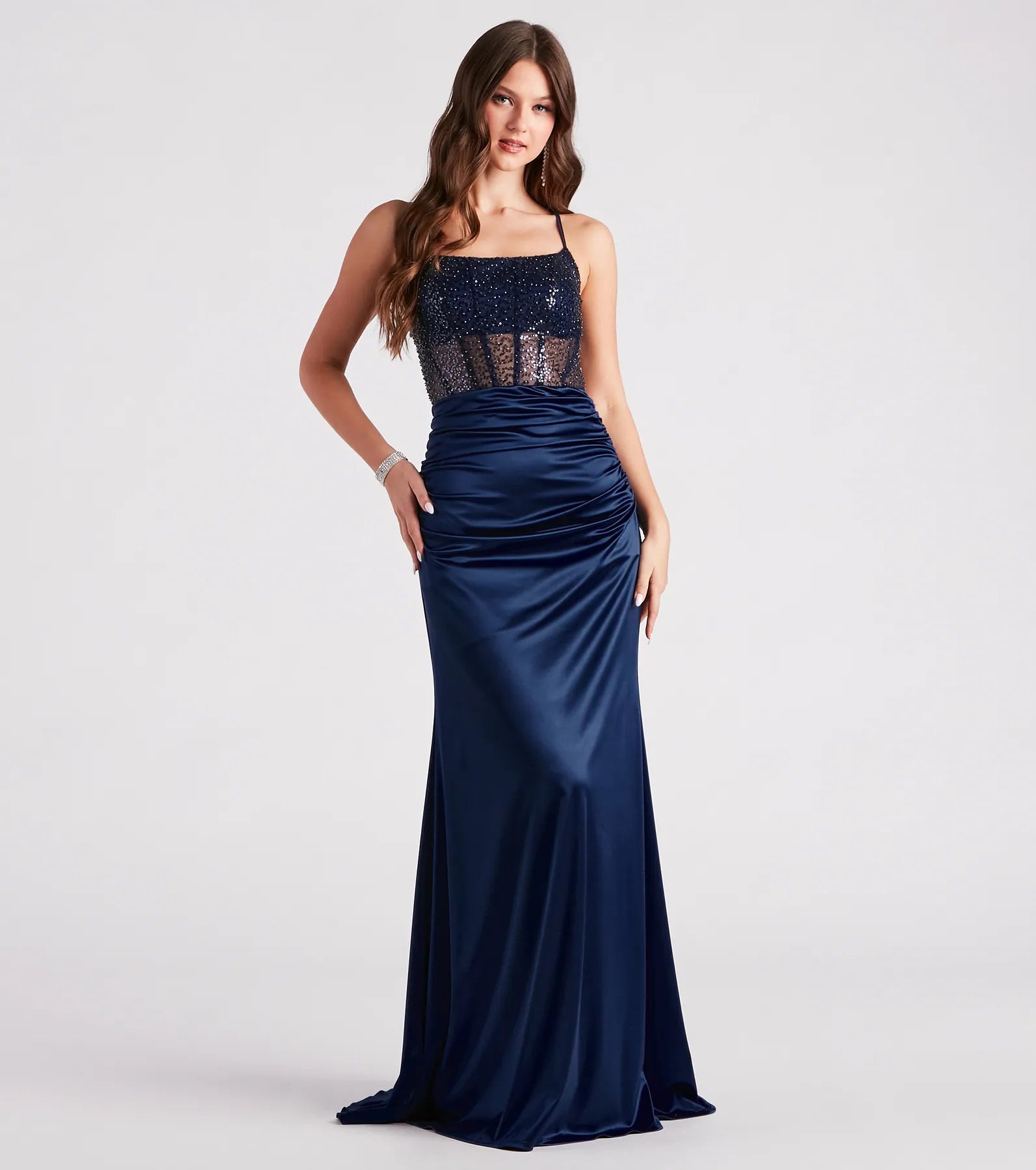 Carrie Formal Satin Sequin Corset Dress