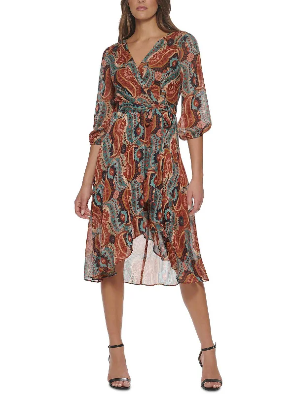 Womens Chiffon Printed Midi Dress