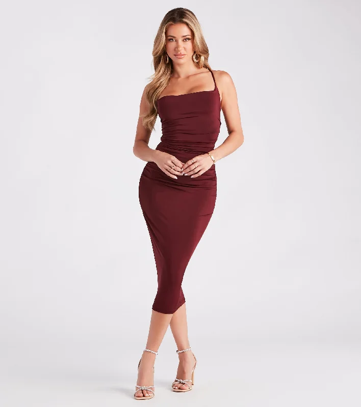 Stunning Silhouette Lace-Up Bodycon Midi Dress