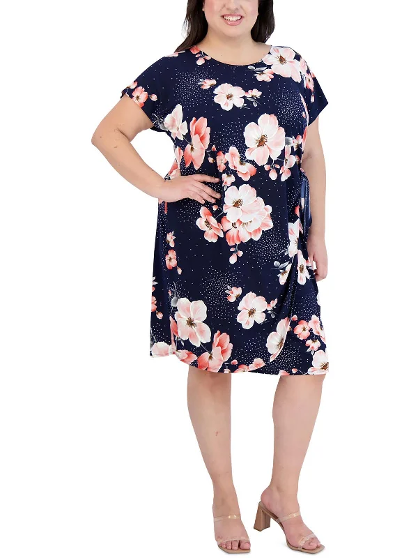 Plus Womens Floral Print Knee-Length Sheath Dress