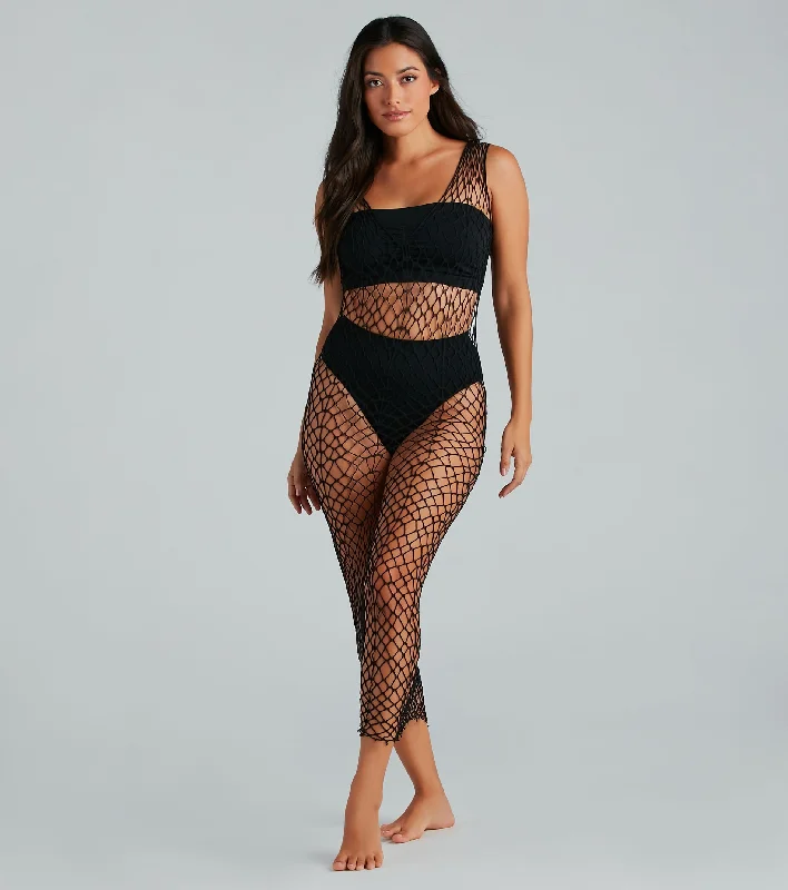 Stylishly-Sheer Long Fishnet Coverup Dress