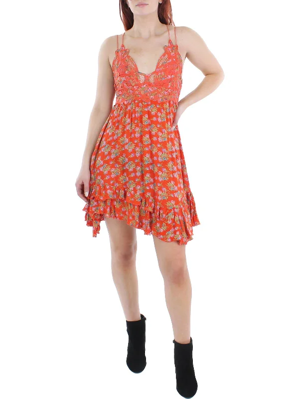 Adella Womens Floral Ruffled Mini Dress