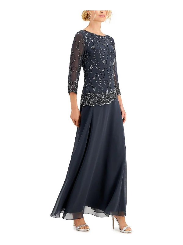 Womens Beaded Overlay Evening Dress