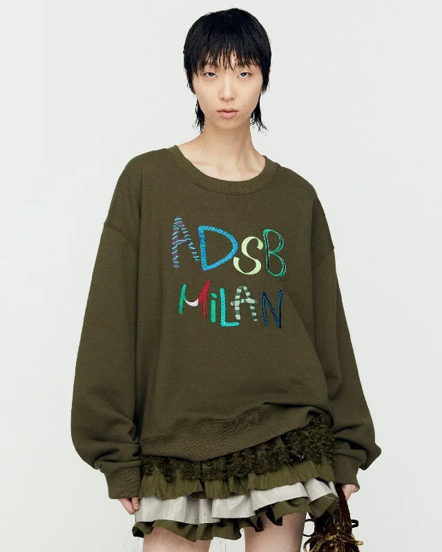 (ESSENTIAL) UNISEX ADSB MILAN EMBROIDERY SWEATSHIRTS atb1149u(KHAKI)