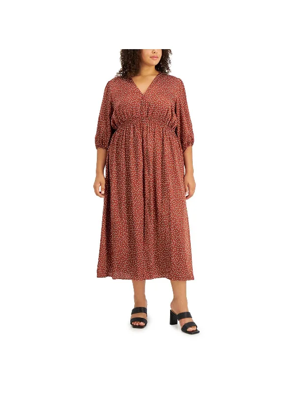 Plus Womens V-Neck Polka Dot Maxi Dress