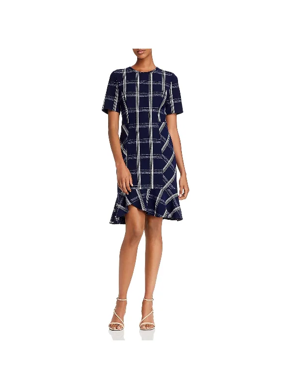 Womens Plaid Ruffled Mini Dress