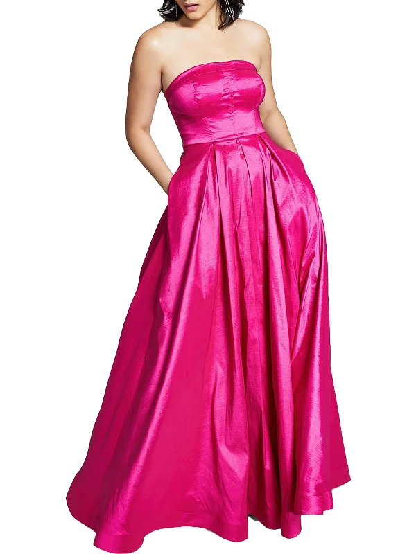 Juniors Womens Taffeta Strapless Evening Dress