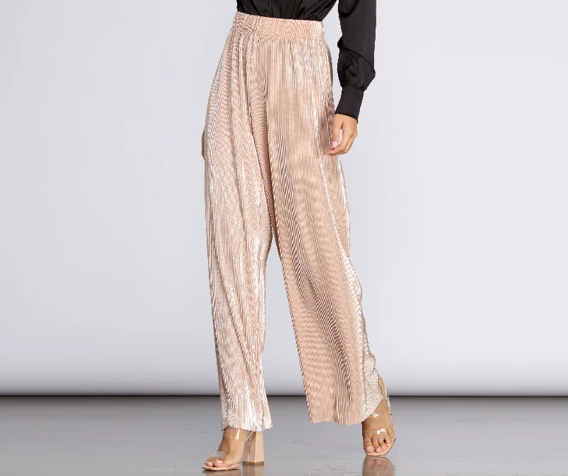 High Waist Pleated Glitter Pants