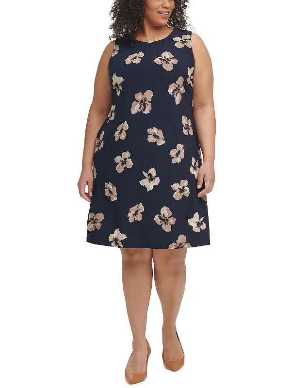 Plus Womens Floral Print Knee-Length Shift Dress