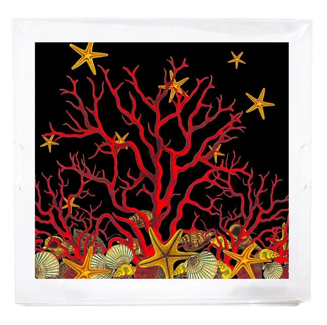 Coral Reef Solid Black 18X18 Acrylic Tray