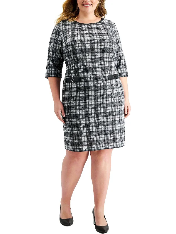 Plus Womens Plaid Sheath Wear to Work Dress