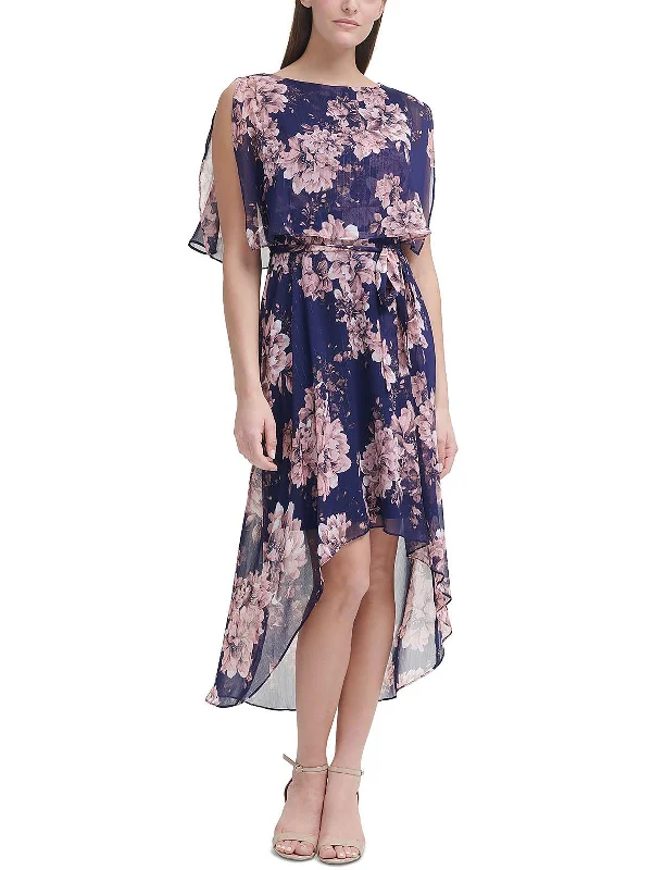 Womens Floral Print Hi-Low Maxi Dress