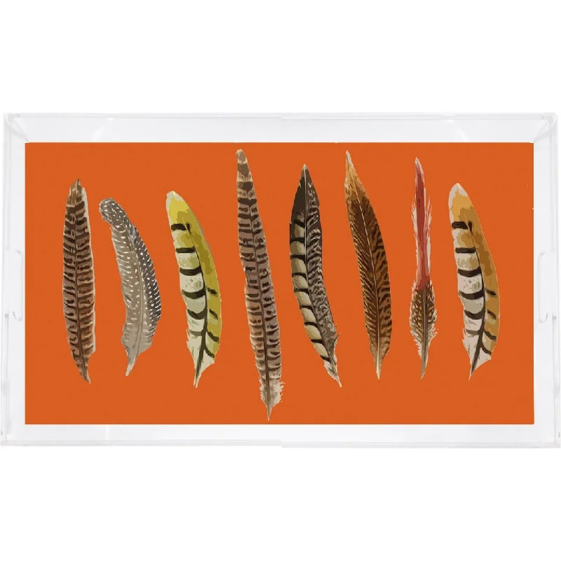 Pheasant Feathers Orange 22.5X14.5 Acrylic Tray