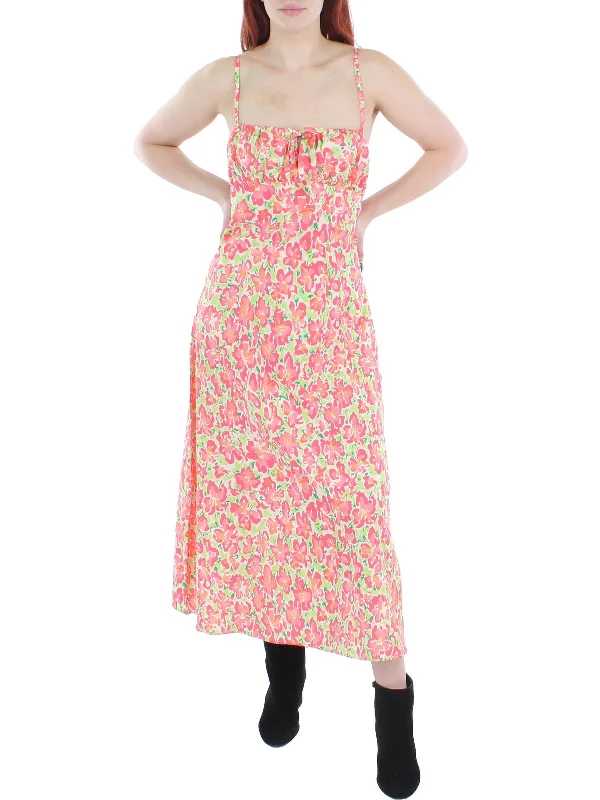 Womens Floral Printed Calf Midi Dress