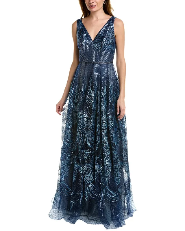 Rene Ruiz V-Neck A-Line Gown