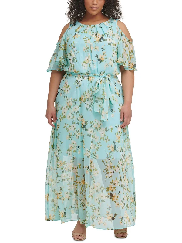 Plus Womens Gathered Long Maxi Dress