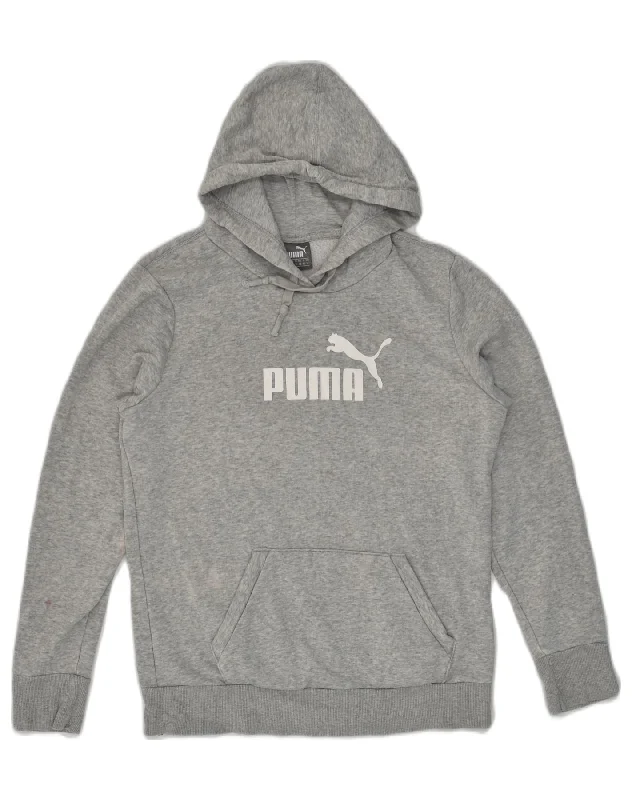 PUMA Womens Graphic Hoodie Jumper UK 12 Medium Grey Cotton